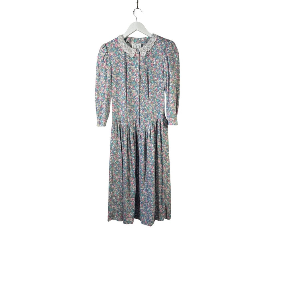 Vintage You Two Babes Floral Prairie Dress Lace Peter Pan Collar USA Size 11